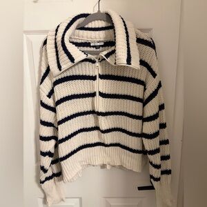 American Eagle Outfitters Navy and Cream Striped Cowl Neck Sweater
